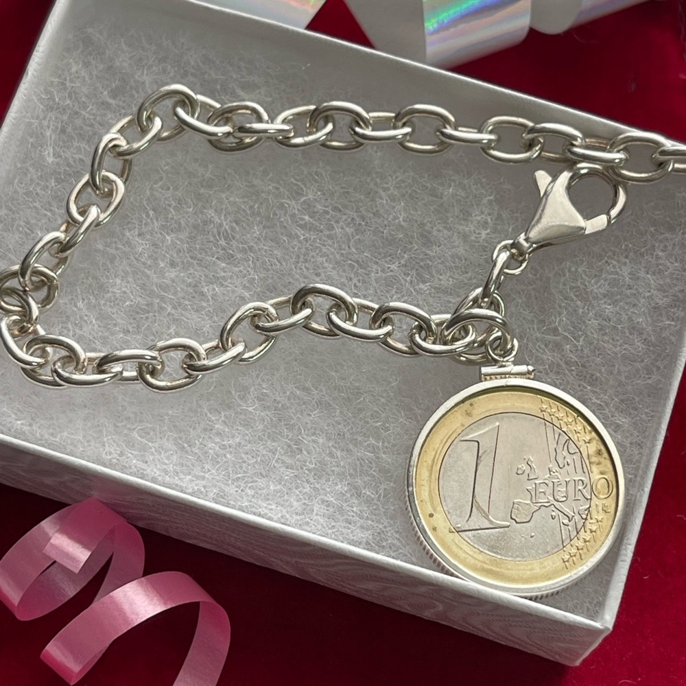 Oversized Specialized unique Beautiful gift Euro coin Sterling silver bracelet